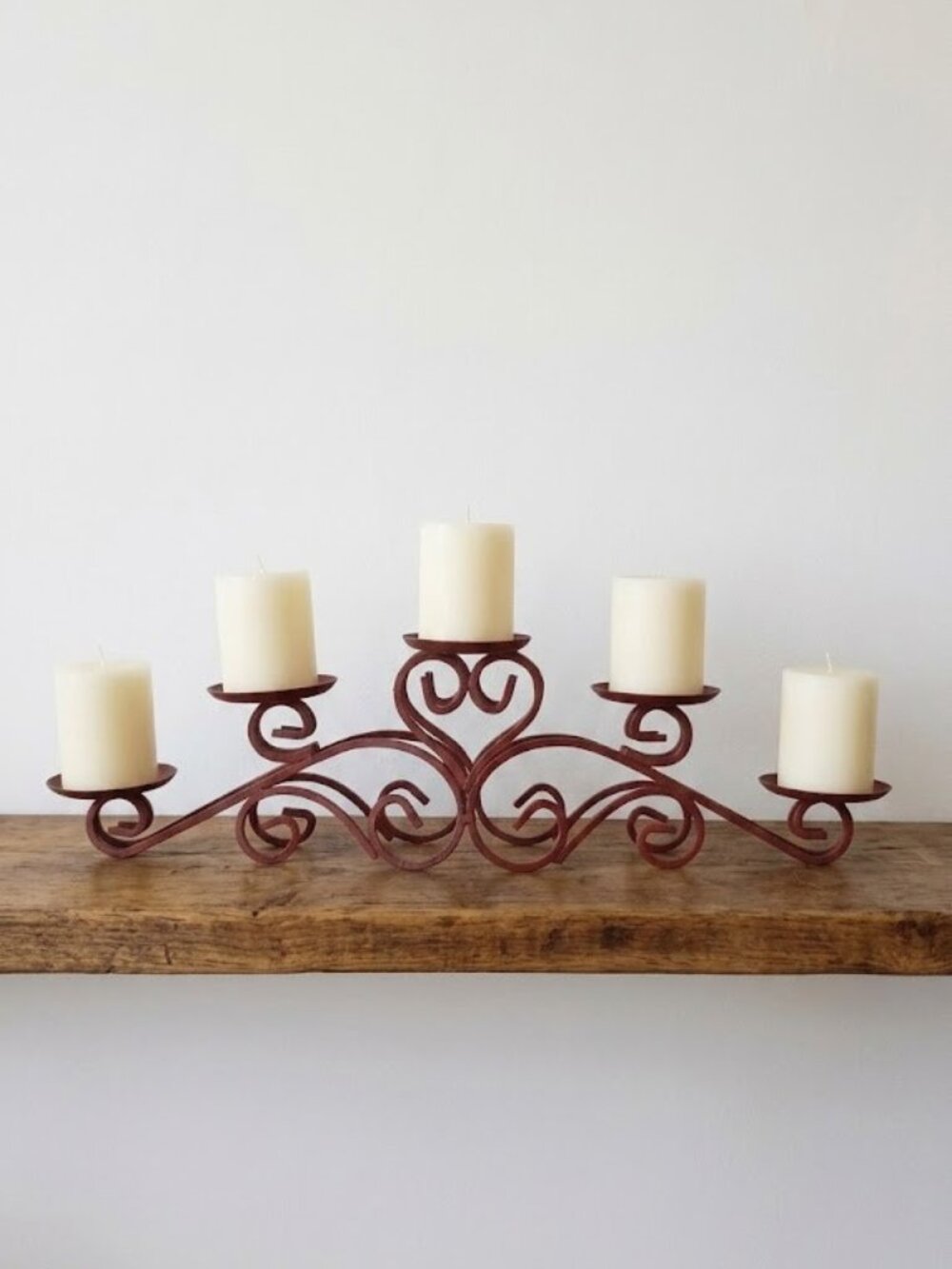 Wrought Iron Candelabra Scrollwork Centerpiece Primitive Candle Holder Farmhouse